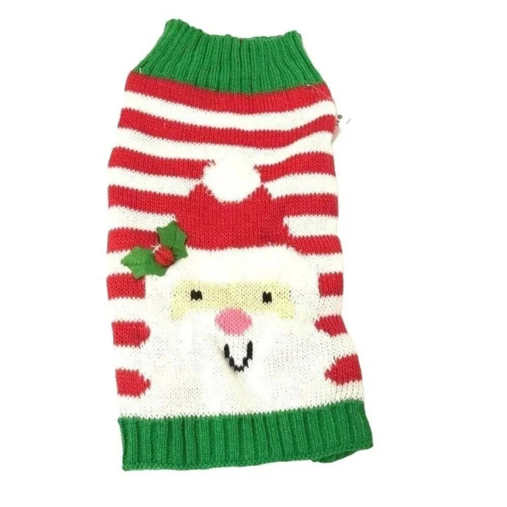 Holiday Time Striped Santa Dog Sweater Ugly Holiday Christmas XSmall.